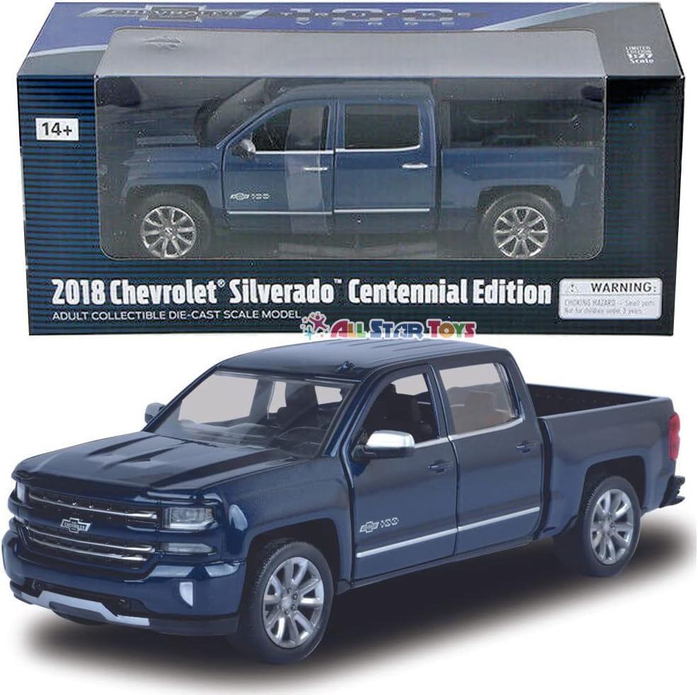 Motormax Chevrolet Silverado Pick up Centennial Edition 2018 Dunkelblau Metallic Modellauto 1:24 1:27