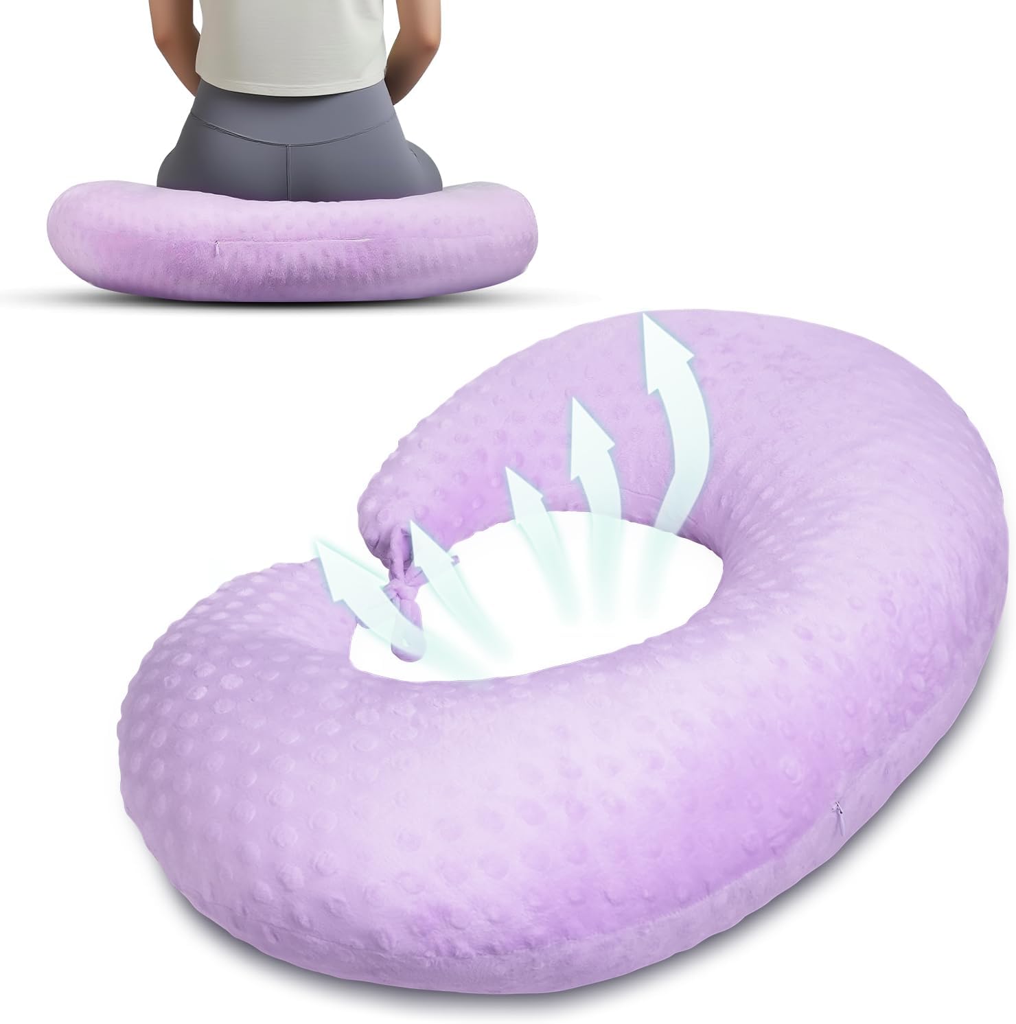 BBL Pillow After Surgery for Butt with Hole for Sleeping Sitting Driving,Woman’s Brazilian Butt Lift Pillow Post Surgery Recovery,Booty Lumbar Back Seat Cushion(Light Purple)