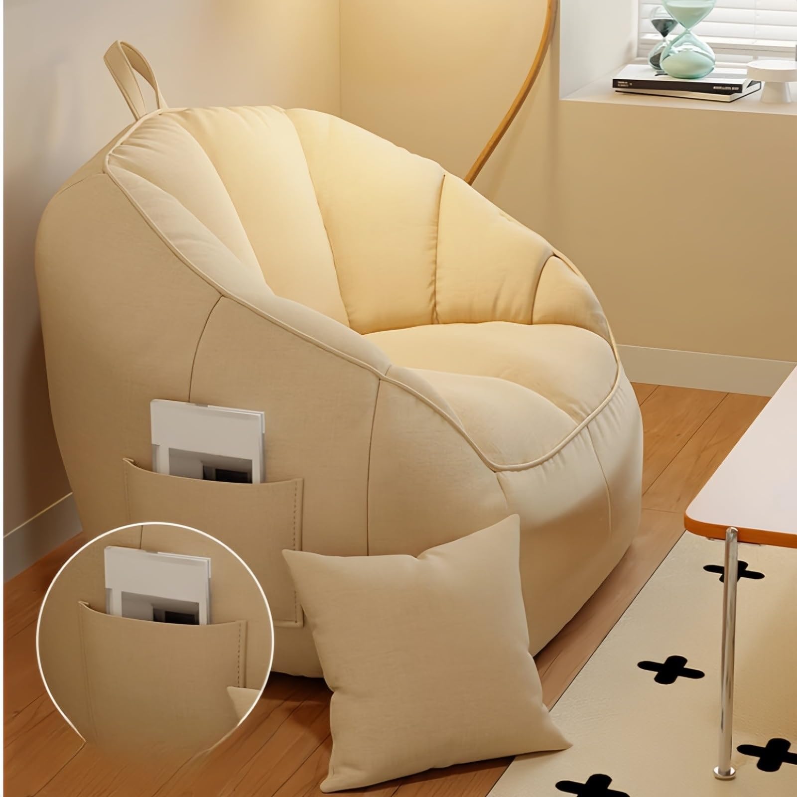 Silla Tipo puf para Exteriores Sofá Perezoso, Silla Tipo puf, sofá Individual for Sala de Estar, anidado Tatami(Yellow,Pequeño)