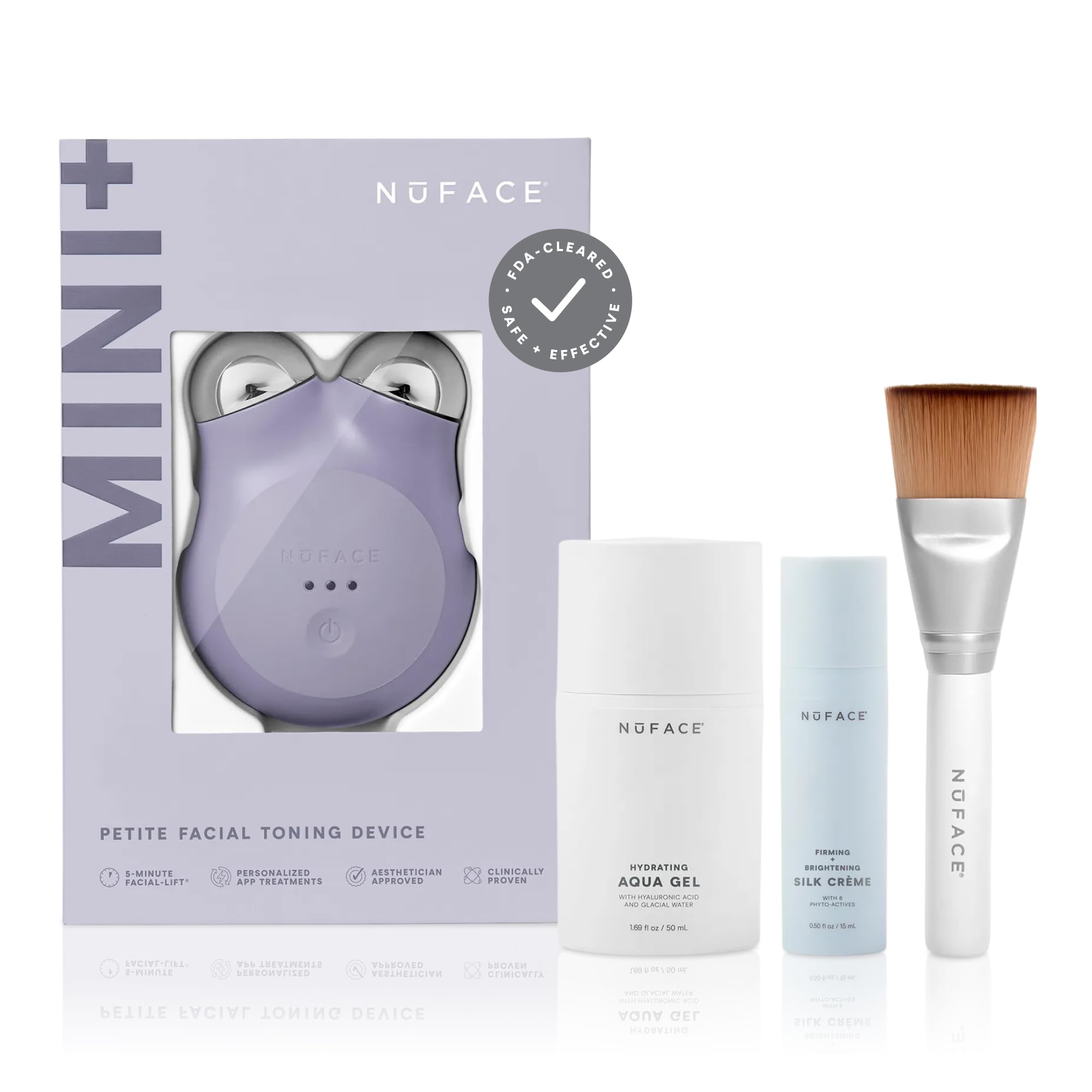 MINI+ Microcurrent Facial Device Kit - FDA Cleared Face Sculpting & Skin Tightening Device to Contour, Lift & Tone + Microcurrent Gel Activator & Silk Creme - Violet Dusk