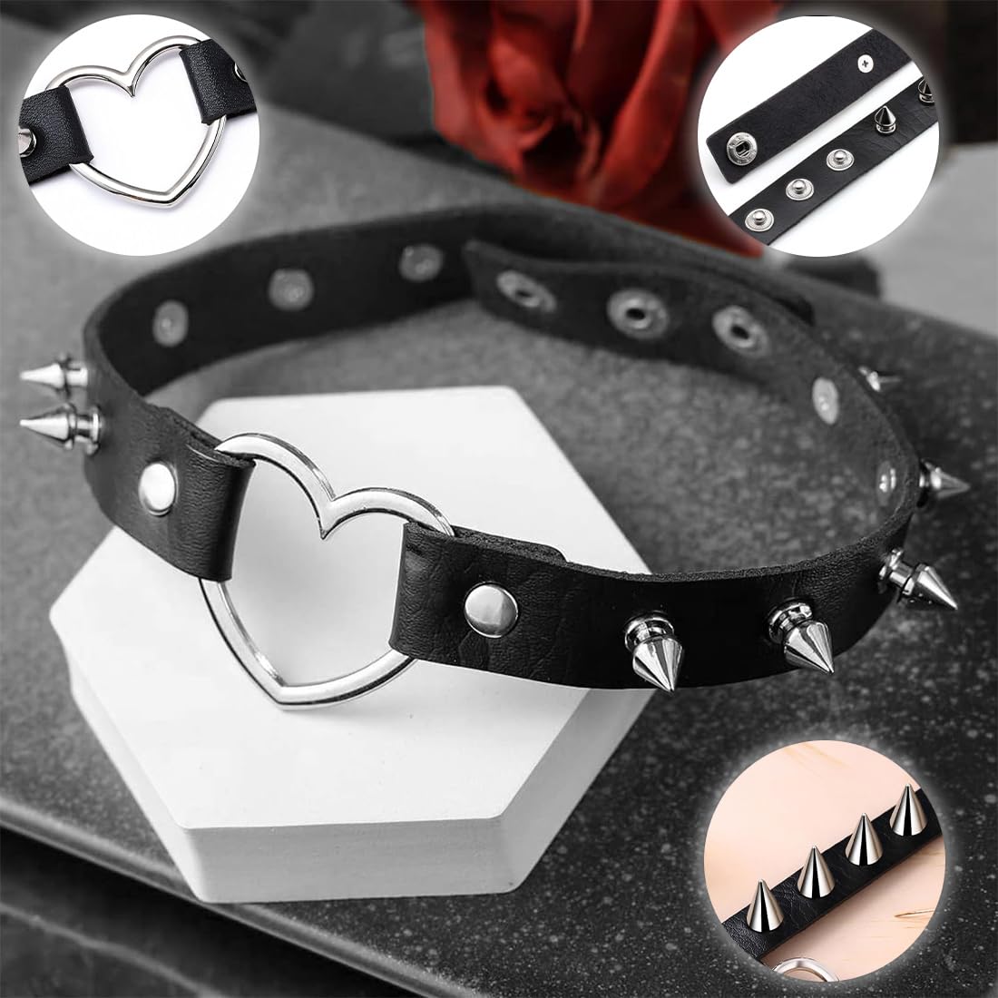 Collana Choker in Lega con Cuore a Cavità per Ragazze e Donne, Perfetta per Party e Club Femminili, Realizzata in Pelle Sintetica con Stile Gotico Regolabile, 1 Pezzo