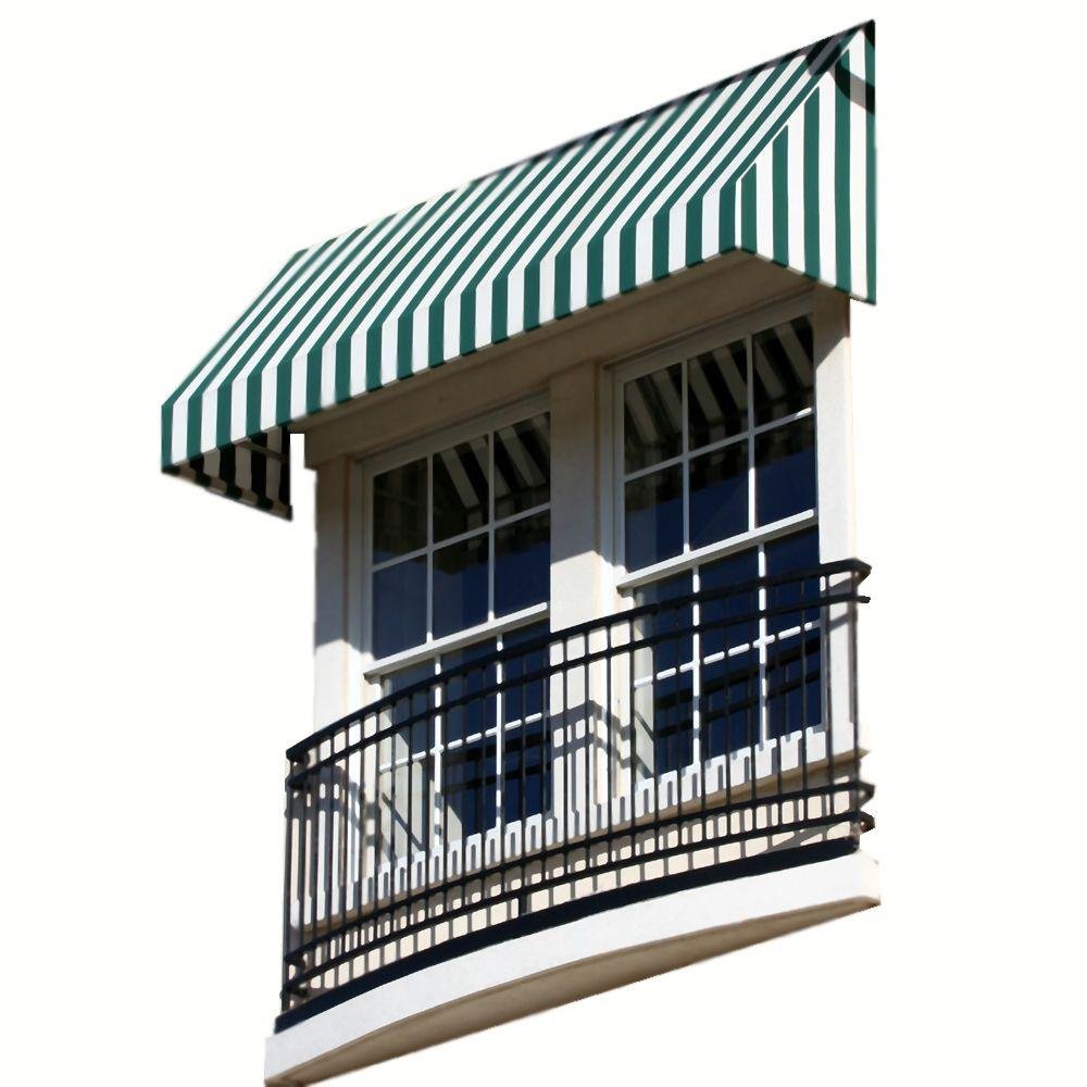 10.38 FT. NEW Yorker Fixed Awning 124.5 in. W X 24 in. H X 36 in. D Acrylic Fabric in Forest/White Stripe by Awntech – Model NK23-10FW