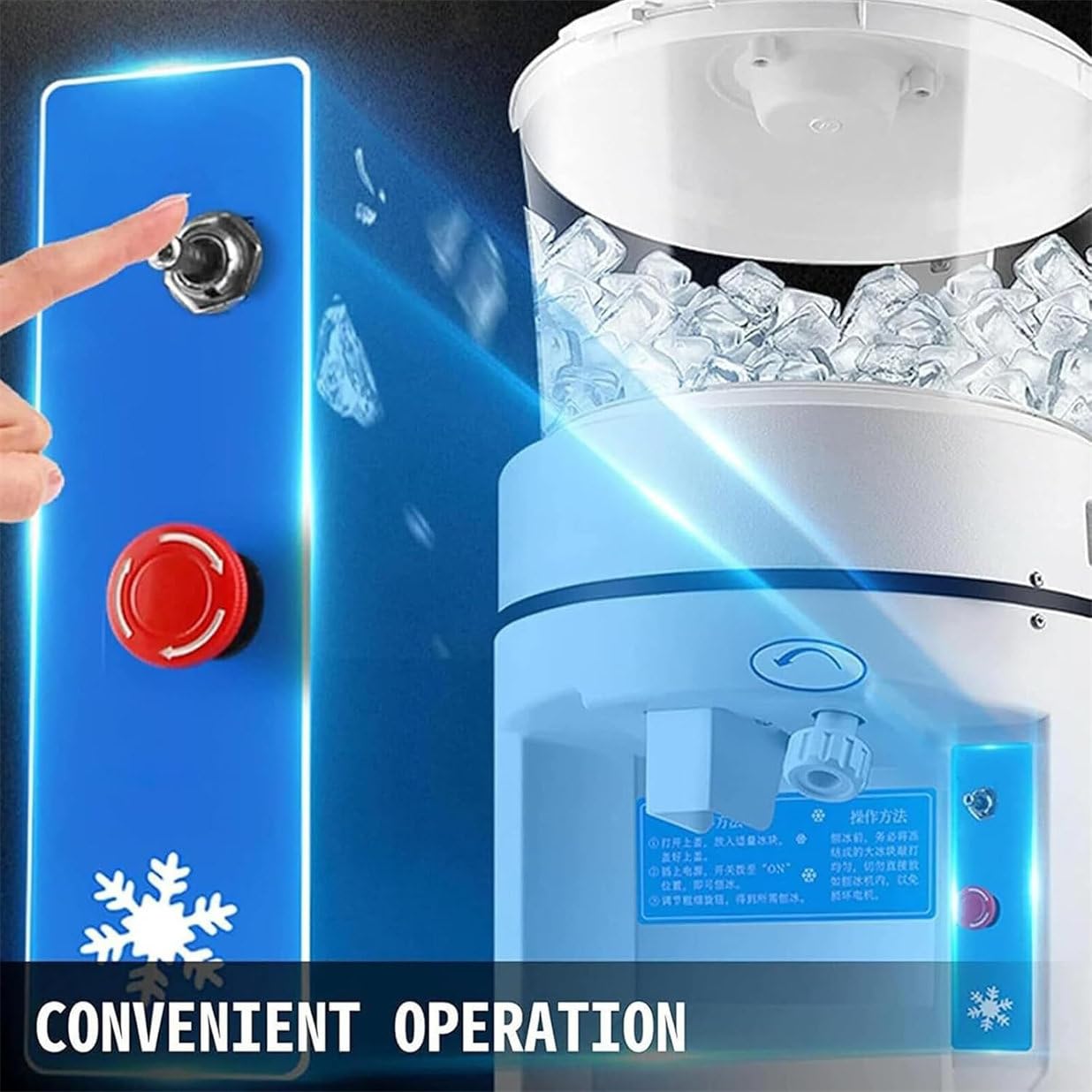Broyeur à glace, 350 W, machine à glace pilée de table de 480 kg/h avec capacité de 11 L pour cocktails, smoothies, boissons et autres friandises glacées