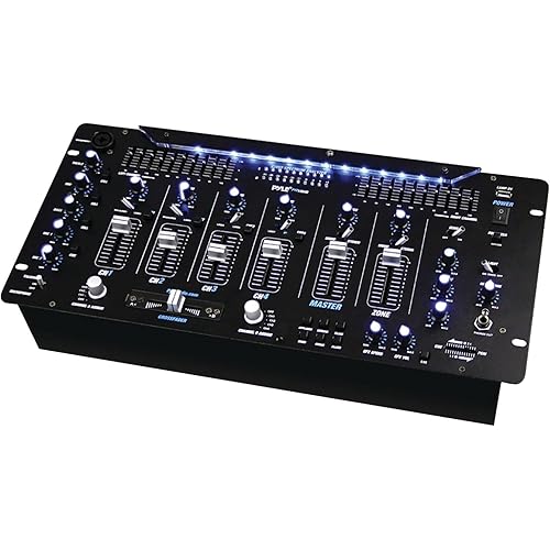 Pyle 6 Channel Mixer, Bluetooth DJ Controller, Stereo Mixer, Professional Sound System, LED Illumination, Mixer Digital Audio, Digital Mixing System, Speed Control, 5U Rack Mount System (PYD1964B)