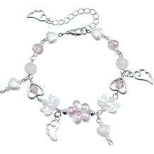 Dainty Heart Bow Bracelet Sweet Wings Flower Pearl Beads Y2K Chain Pendant Bracelet Adjustable Aesthetic Jewelry Birthday Gifts for Women