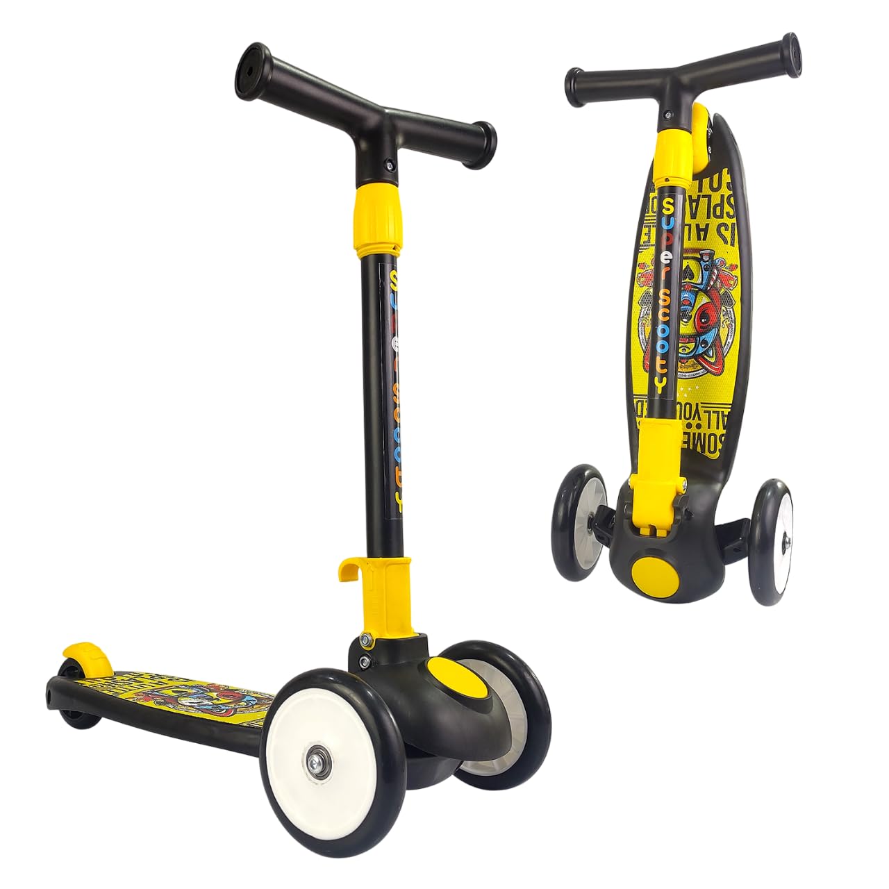 NHR Smart Kick Scooter for Kids, 4 Adjustable Height Scooter, Foldable & Attractive PU Wheels with Rare Brakes for Kids Age Upto 2+ Years (20 kg, Black)