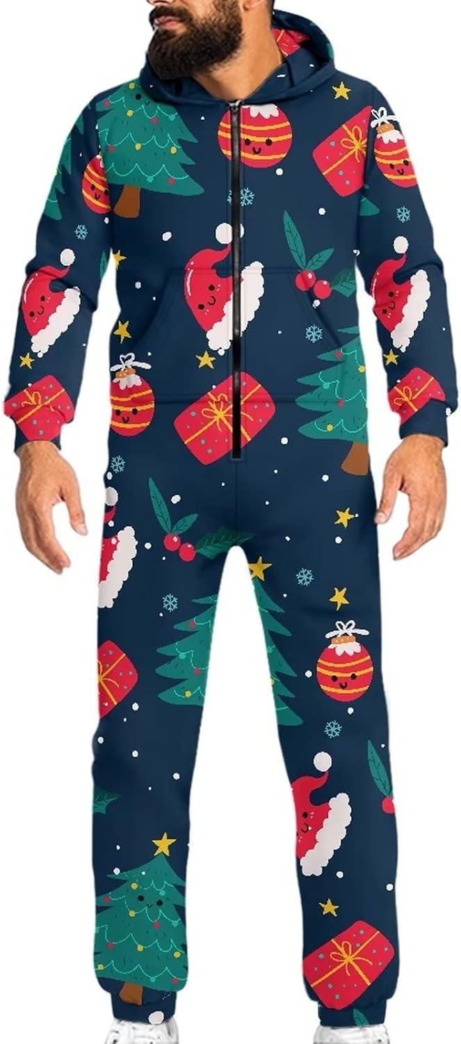 Men Cos Hooded Jumpsuit Adult Onesie Costume Pajamas Romper Long Sleeve Clothing S-4XL