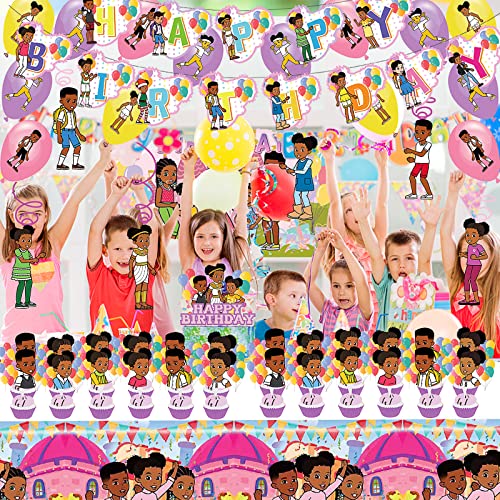 52 Pcs Gracie's Corner Birthday Party Decorations, Gracie's Corner Party Supplies With 1 Birthday Banner, 1 Backdrop, Tablecloths, 1 Cake Topper, 24 Cupcake Topper, 18 Latex Balloons, 6 Swirls #TOP6
