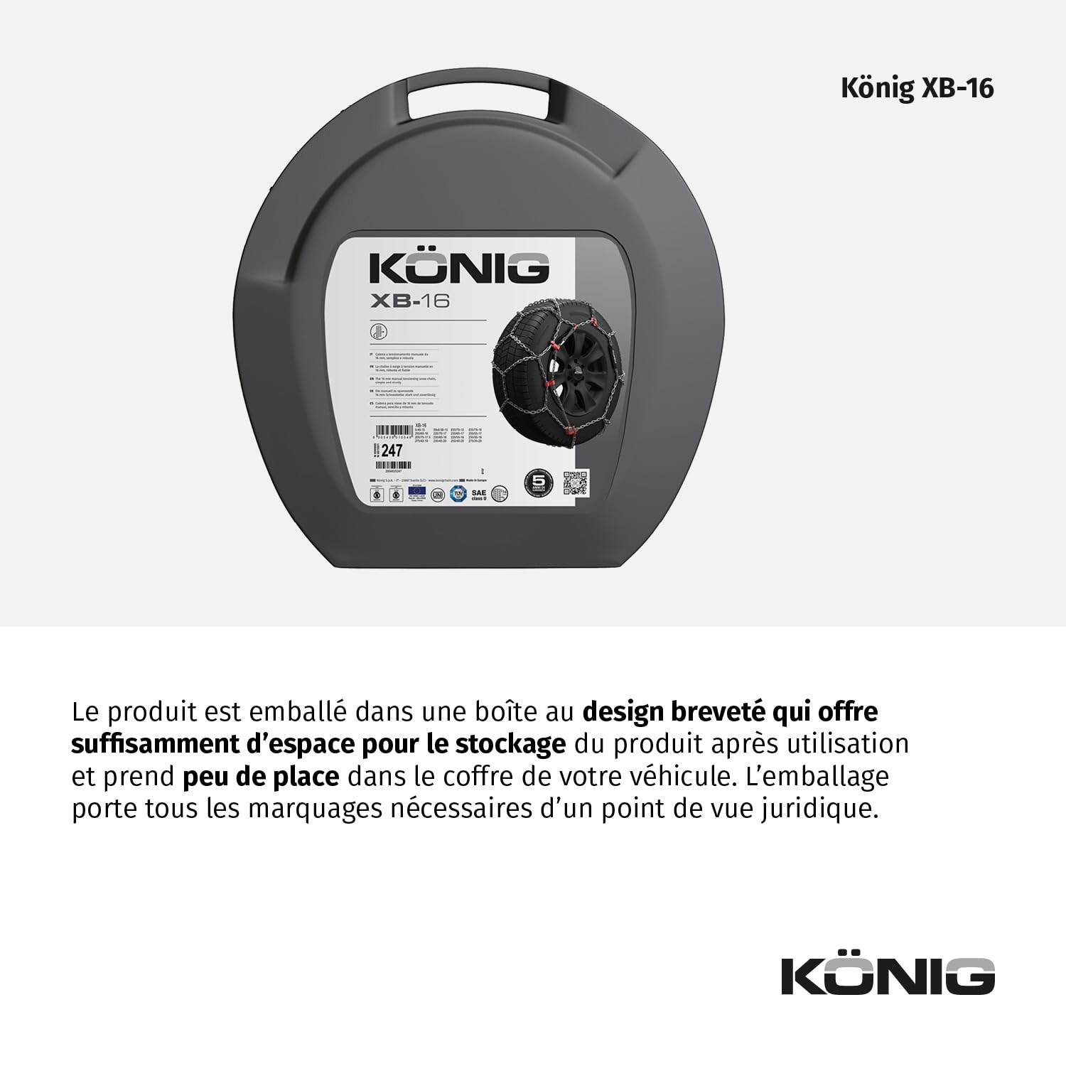 KÖNIG XB-16 265- Chaînes à Neige, Set de 2