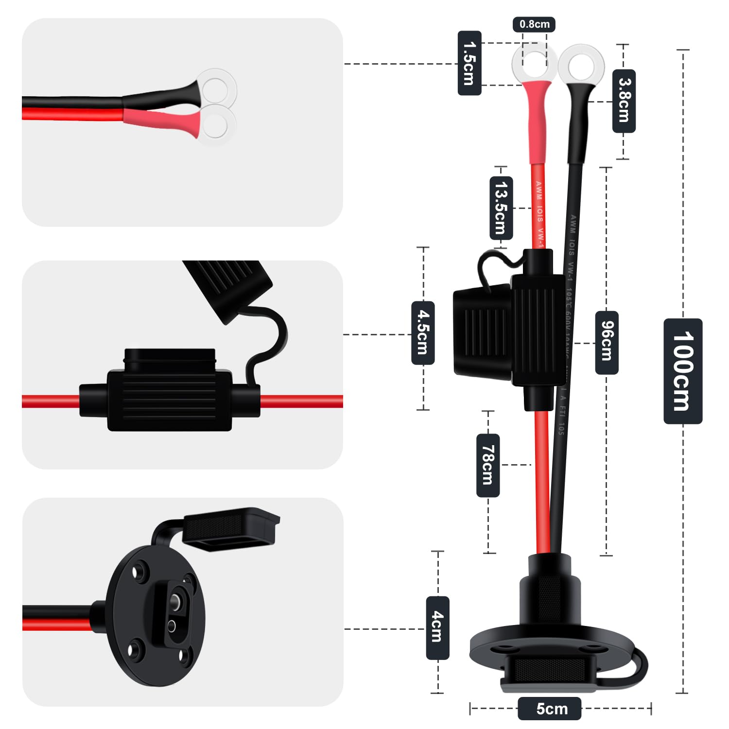 Port ściany bocznej do gniazdka elektrycznego SAE 10 AWG ładowarka ze złączem SAE 12V24V Kabel do akumulatora motocyklowego SAE do akcesoriów solarnych, motocykli samochodowych (1 m)
