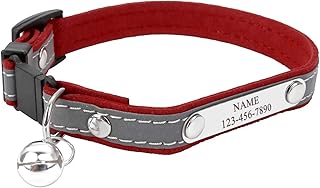 Personalized Master Custom Pet Collar with Name and Phone Number, Reflective Breakaway Cat Collar with Bell, Red
