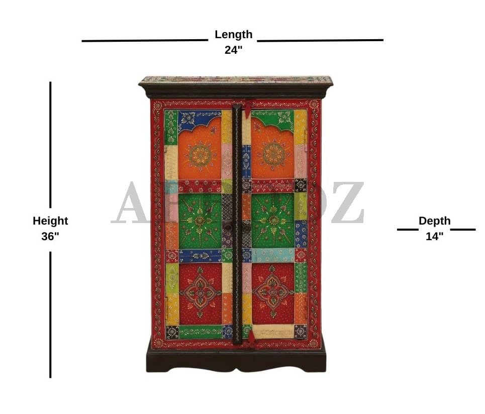 Image of APRODZ Wooden Handpainted Storage Cabinet for Living Room (Multicolor)