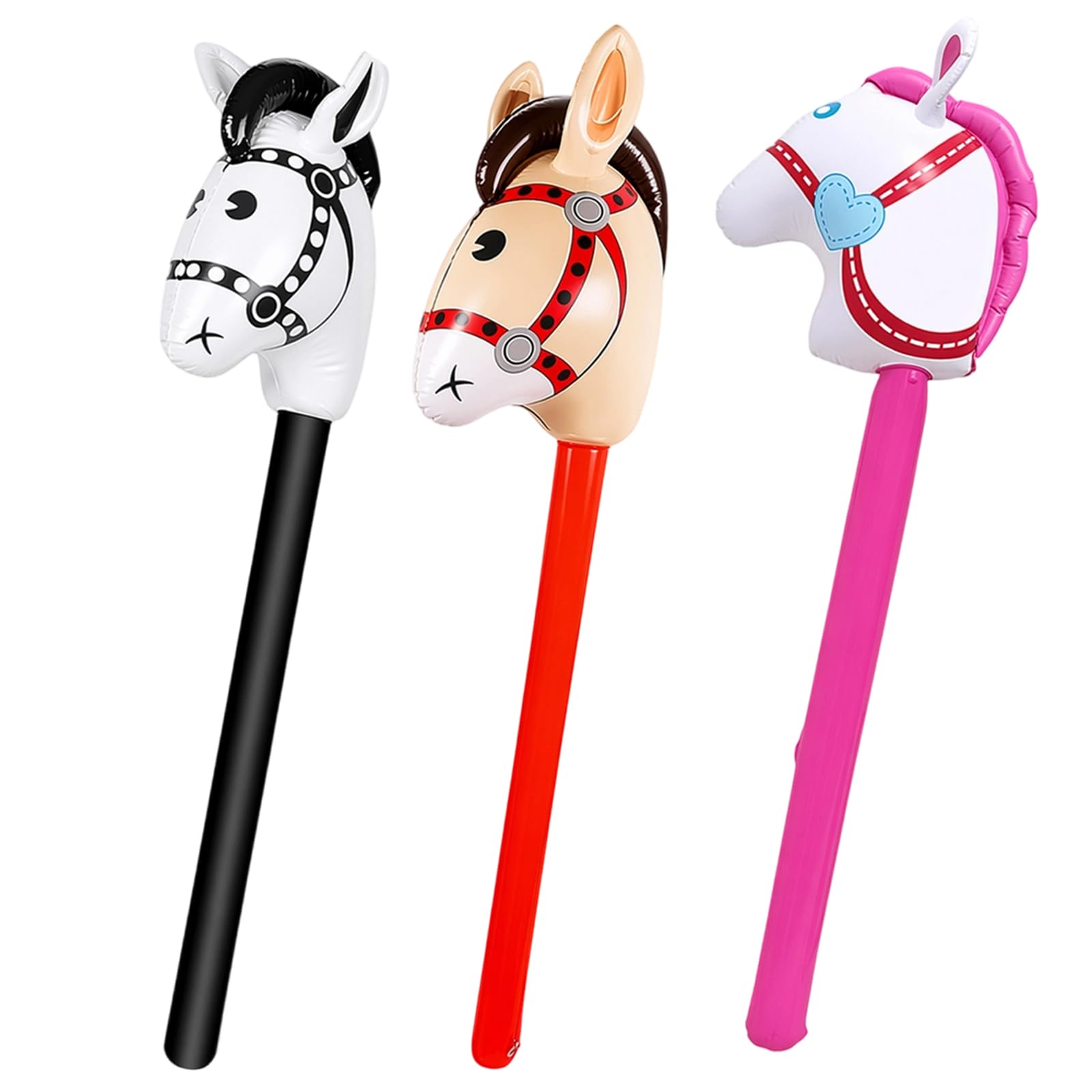 Aguwgax 3-Pack Inflatable Horse Props – 95cm Hobby Horse Party Decorations & Photo Booth Accessories (Pink, Black & Red)