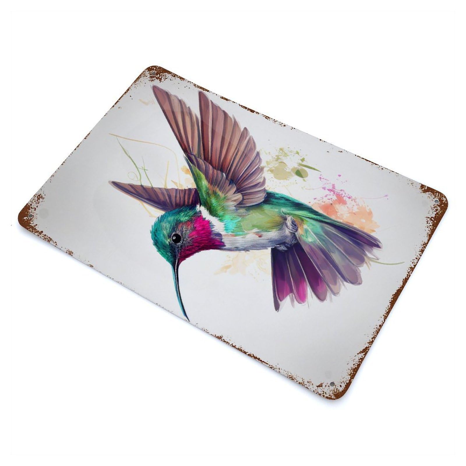 Hummingbird Bird Color Rusty Metal Tin Sign 11.8"x7.9", for Basement, Hobby Room And Garage Decor, Retro Wall Decor