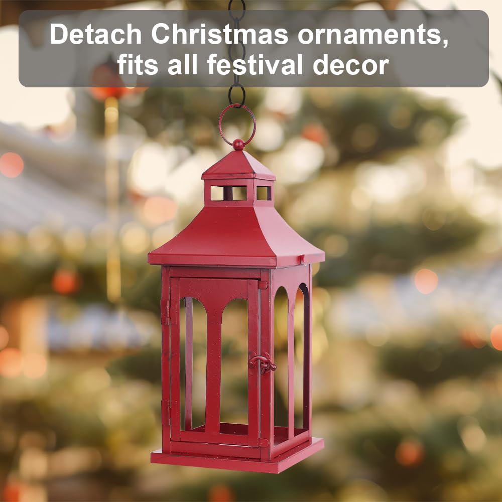 Decoraciones navideñas para el hogar, farol decorativo de Navidad para interiores y exteriores, portavelas colgante de metal con corona de lágrima de Navidad y vela LED para centros de mesa,