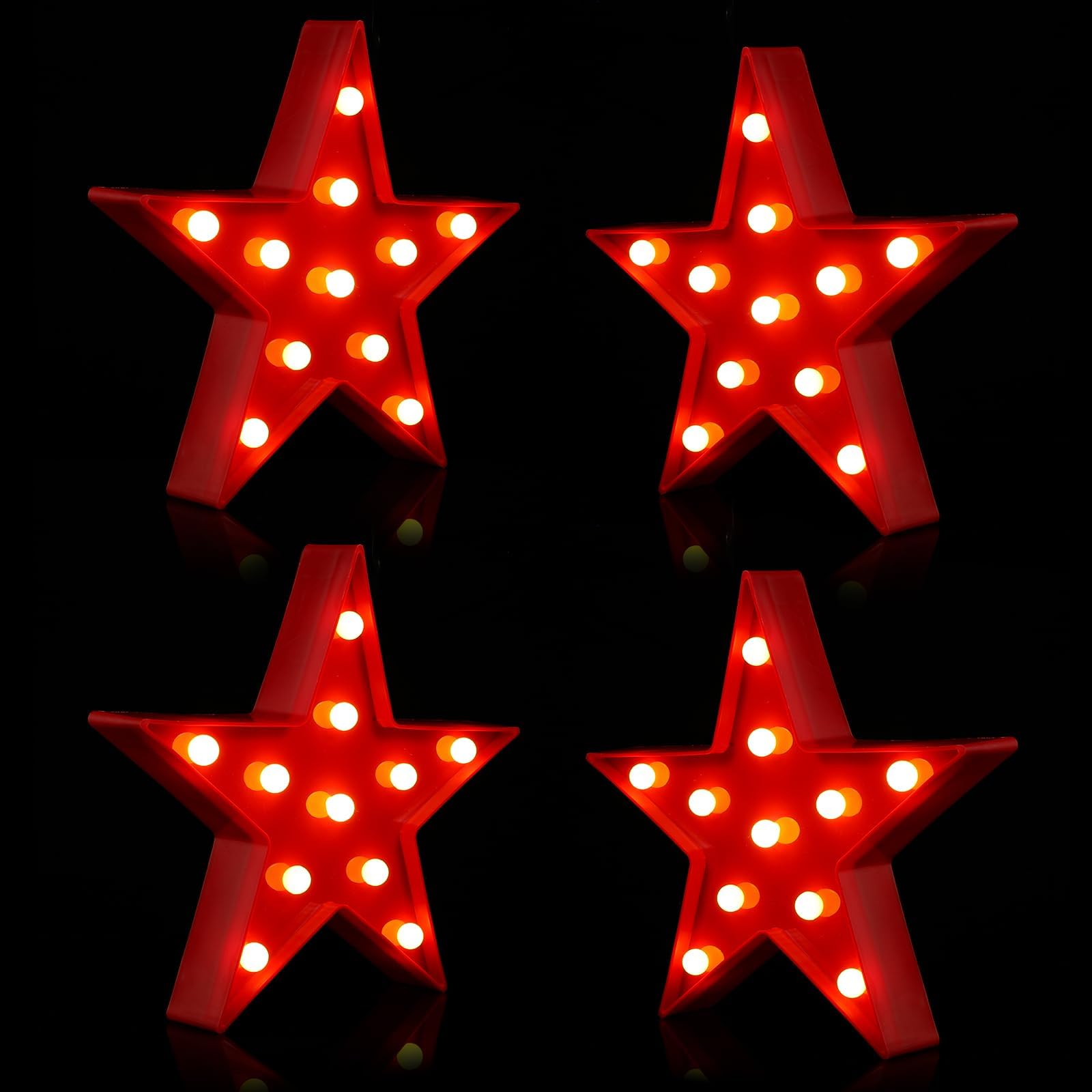 Tarpop 4 Pcs Star Plastic Night Light Battery Operated LED Marquee Star Sign Party Movie Theater Decor Room Wall Lamp for Kids Baby Child Girl Gifts, Birthday Party Christmas Home Bar(Red)