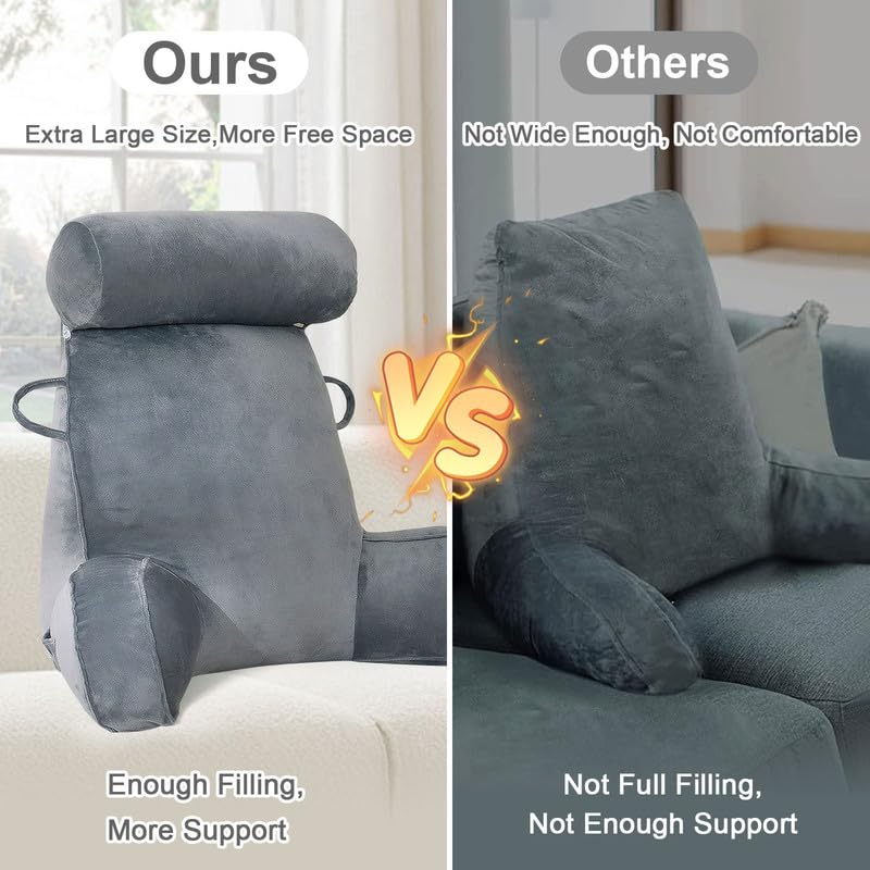 Almohada de Lectura para Cama, Almohada para Reposo en la Cama con Cuello Desmontable y Brazos para Sentarse en la Cama o el Respaldo, Almohada de Lectura Espalda para Trabajar Relajarse