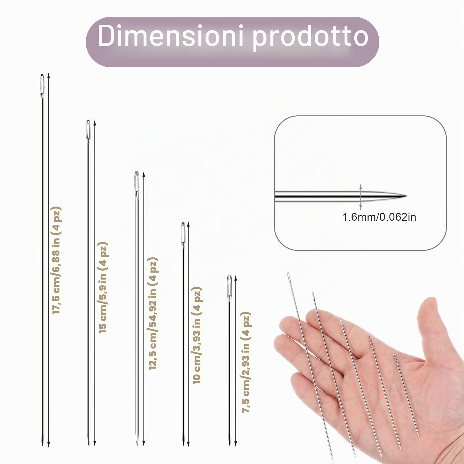20 aghi per tappezzeria, ago lungo, extra lungo, per materassi, bambole, aghi lunghi da infilare, aghi grandi con occhiello grande, 7,5/10/12,5/15/17,5 cm