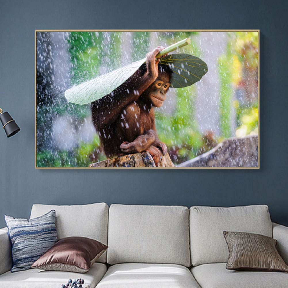 GUDOJK wall paintings Cute Orangutan Animals Canvas Paintings Lovely Momkey Wall Art Posters Prints Wall Art Pictures Living Room Home Decor-60x80cm