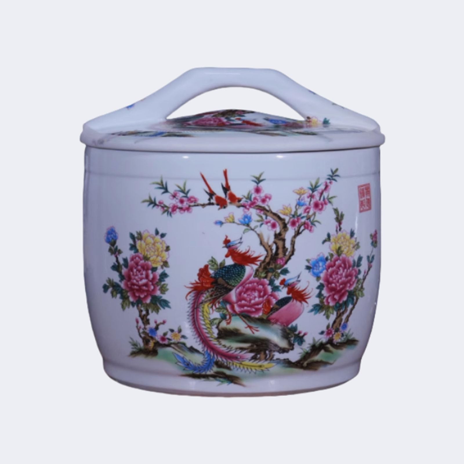 IXTREGZJKM Ceramic Rice Jar with Lid, Large Airtight Porcelain Jar, Cereal Dispenser for Storing Rice, Flour, Cereal, Coffee, Tea, Food, Vintage Phoenix Peony Pattern Kitchen Storage Box 10kg/22lb