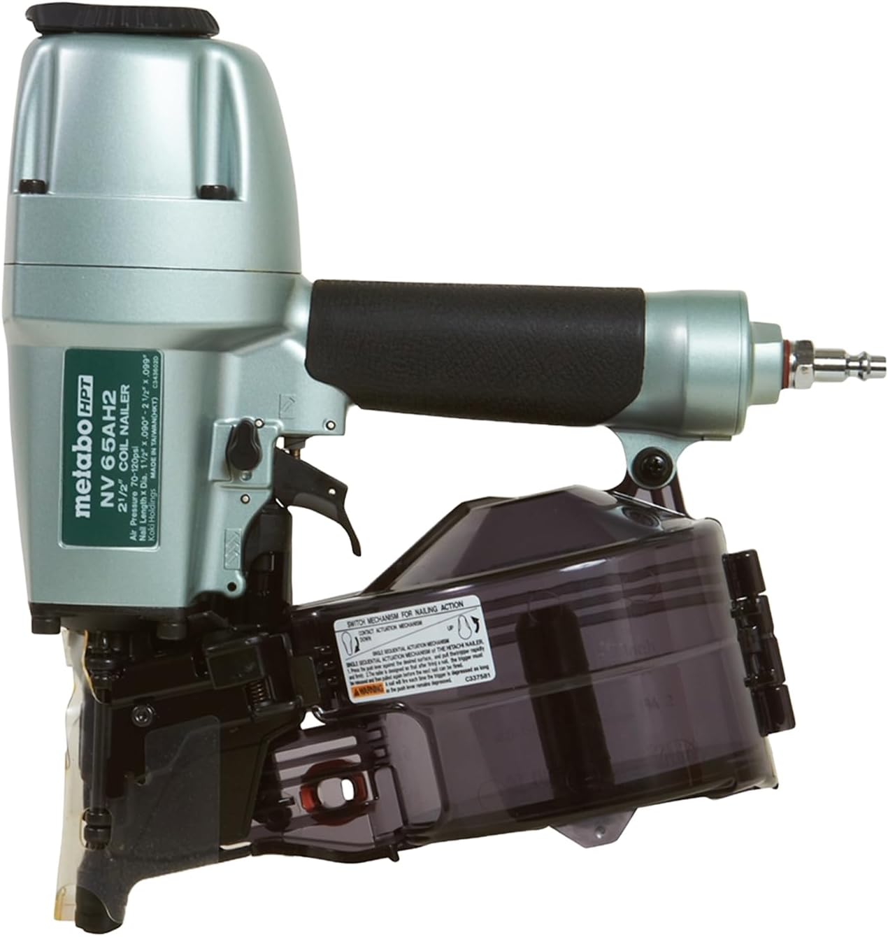 Metabo HPT Coil Siding Nailer, Pro-preferred Pneumatic Power Nailers in Siding Tools, For Sheathing, Decking &amp; Fencing, 15° Plastic Collated Nails and 16° Wire Coil Nails, NV65AH2