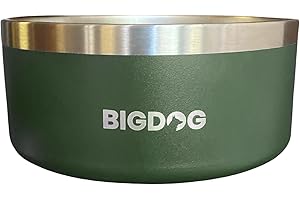 BigDog Stainless Steel Dog Bowls, No-Spill Feature for Large Dogs (Army Green, 64 Ounces)