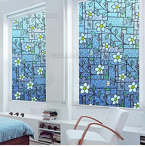 Image of WALLMATE Self Adhesive Window Film Frosted 3D Glass Door Window Frosted Film for Home /Office /Bathroom & Living Room Multicolor Frosted Film (24 x 90 Inch, Jasmin Flower)