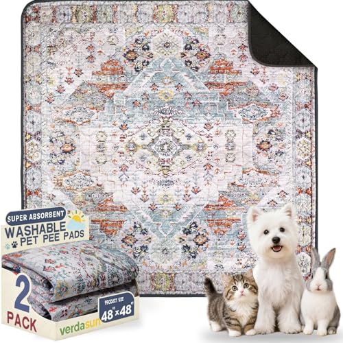 Image of Washable Pee Pads for Dogs, Reusable Puppy Potty Training Pads, Ultra-Absorbent Thick Waterproof Leak-Proof Non-Slip Pads & Mat for Crate, Playpen, Floor, Whelping & Housebreaking , 2 Pack 48 inchx48 inch