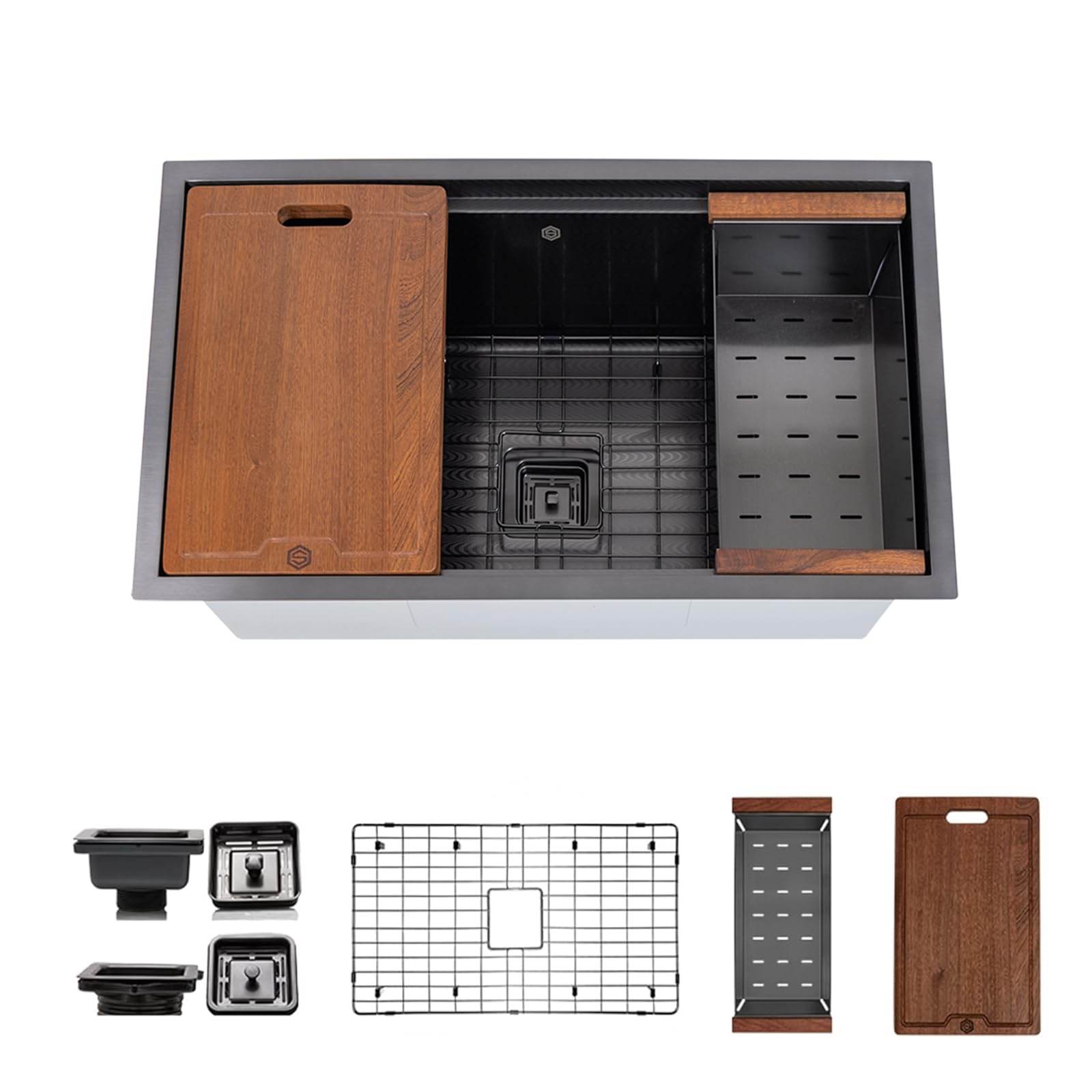 S STRICTLY KITCHEN + BATH 32 Inch Black Modern Undermount Single-Bowl Workstation Kitchen Sink