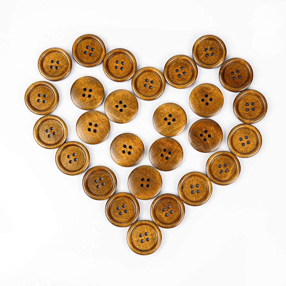Daily Crafts Pack of Buttons Diameter 25 mm,(1 inch) 4 Holed for Sewing and Art and Craft Round Buttons with 4 Holes (Dark Brown, 50) 2