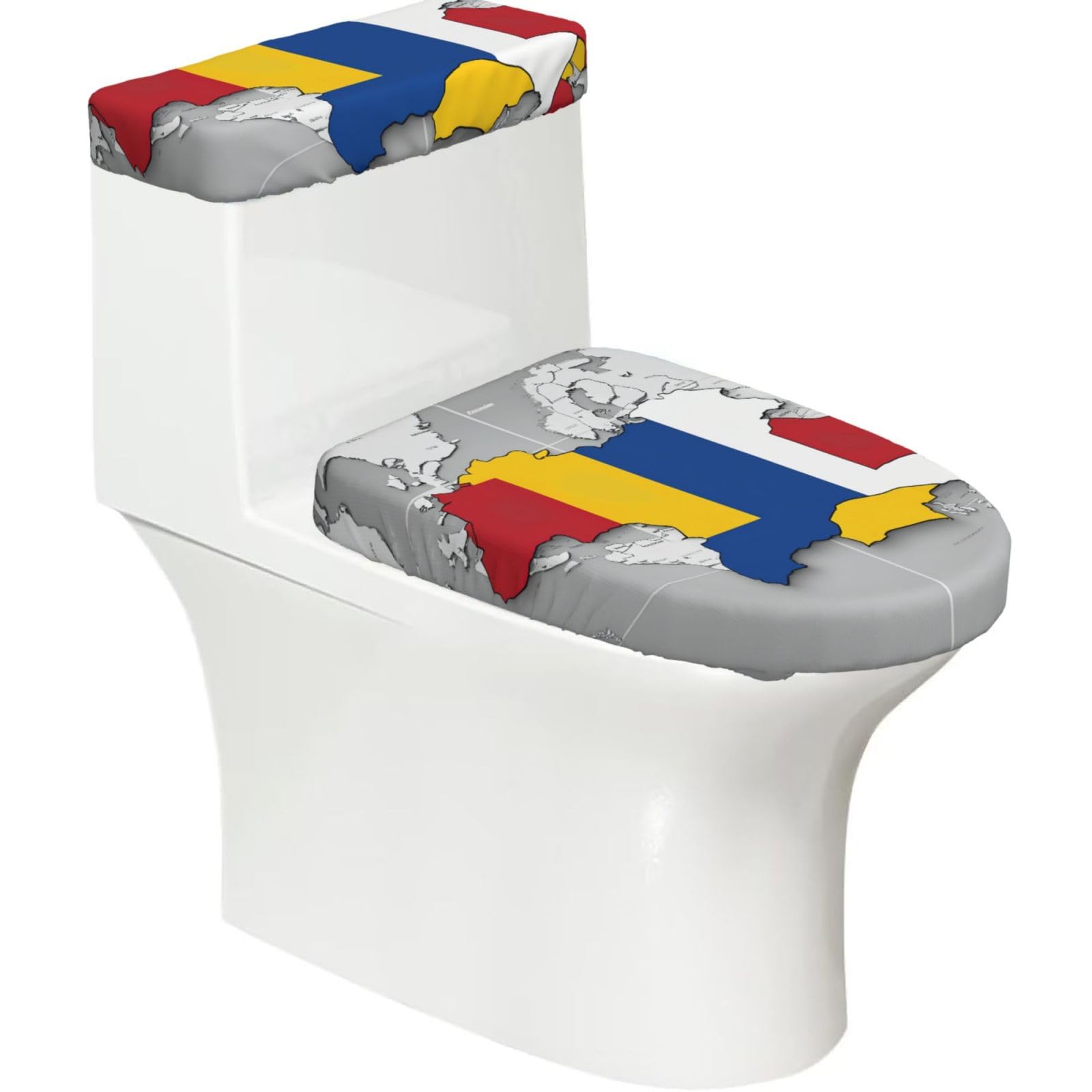Romania Position Flag Map Print Bathroom Decor Toilet Lid Cover And Tank Covers, Restroom Accessories Fits Most Round