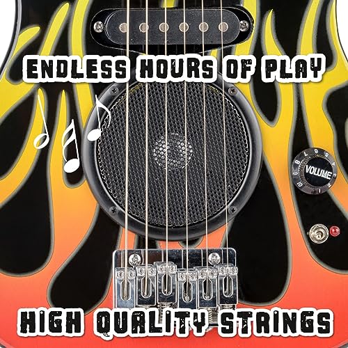 Academy of Music | Kids Electric Guitar Starter Beginner Pack Set, Premium Bundle with Built-in Amp, Guitar Bag and Shoulder Strap, Flames - Image 4