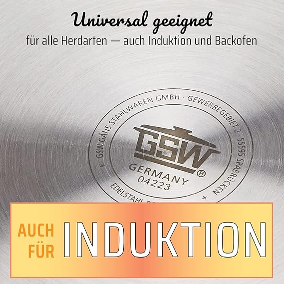 GSW Stahlwaren GmbH Jumbo Cooking Pot, Silver/Clear, 30 x 28 cm, 20 Litre