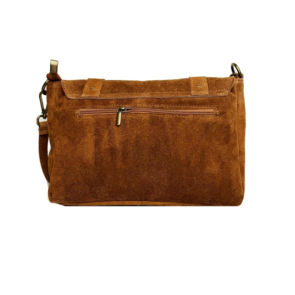 Borsa a Tracolla Donna in Vera Pelle Scamosciata – Stile Messenger con Patta e Tracolla Regolabile – Made in Italy – Elegante, Capiente, Chiusura Magnetica – 32x20x11 cm