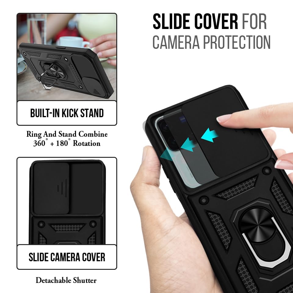 Image of AIBEX Back Cover for Vivo V30 5G / Vivo V30 Pro 5G | D10 Tough Armor Case | Sliding Camera Shield | 360 Protection | Kickstand Ring Holder | Military-Grade Shockproof Bumper Case