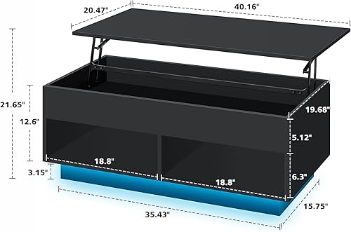 Miniatura 62 de HOMMPA Morden - Mesa de centro elevable de 40 pulgadas con almacenamiento, mesa de centro LED de alto brillo, mesa de té moderna de 3 niveles con