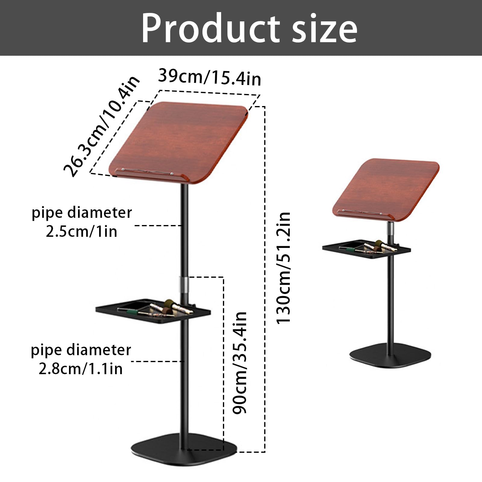 Stehpult, Verstellbarer Buchständer Standing Desk Höhenverstellbarer 80-130 cm Beweglicher Computertisch Mobile Notenständer Tisch Projector Stand Tragbarer Podiumständer für Schule, Büro, Kirche