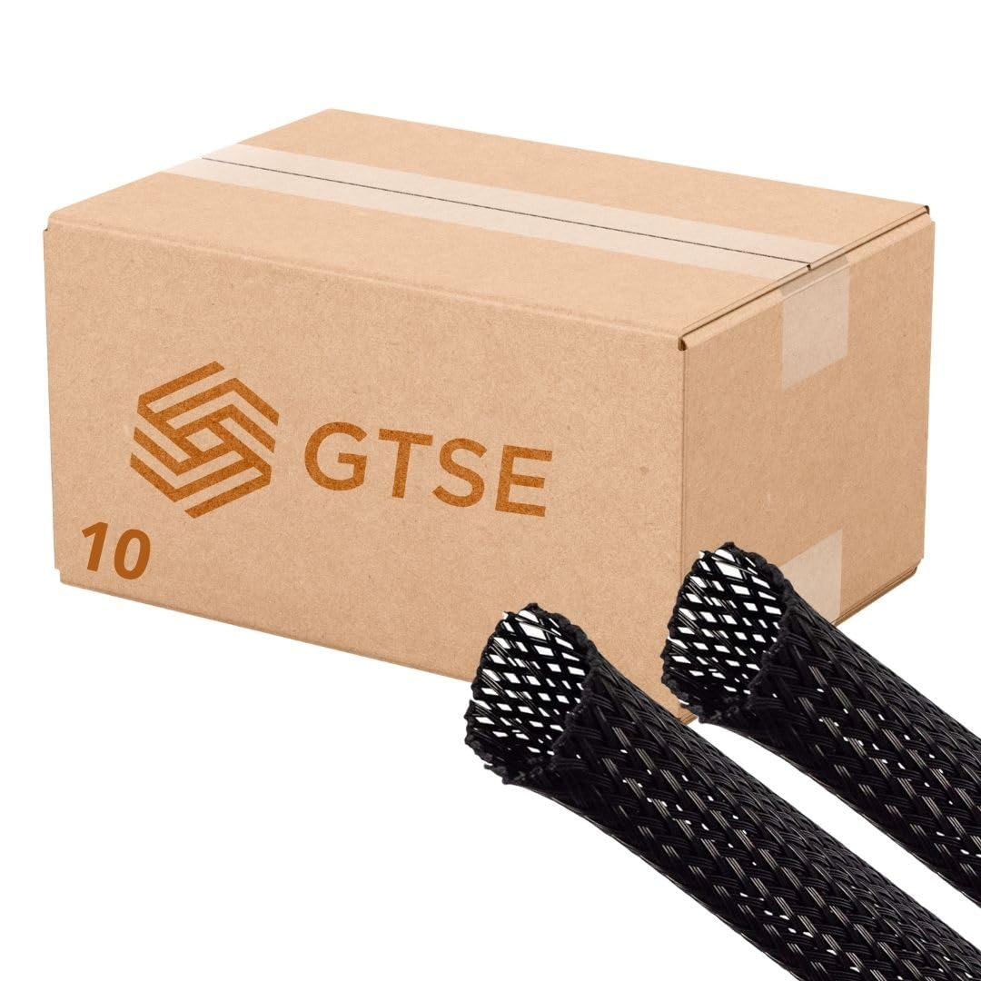 GTSE 10 Packs of 10m Cable Tidy Sleeve, 16mm Flat Diameter, Expandable Braided Cable Sleeve, Polyester (PET) Cable Wrap/Cable Tidy Tube