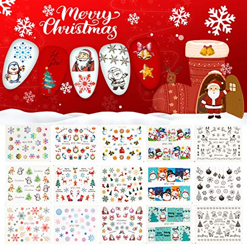30 Sheets Christmas Nail Stickers for Acrylic Nails, 3D Nail Art Stickers, Water Transfer Paper Christmas Nail Decals Santa Claus, Reindeer, Snowflakes, Snowmen DIY Decoration