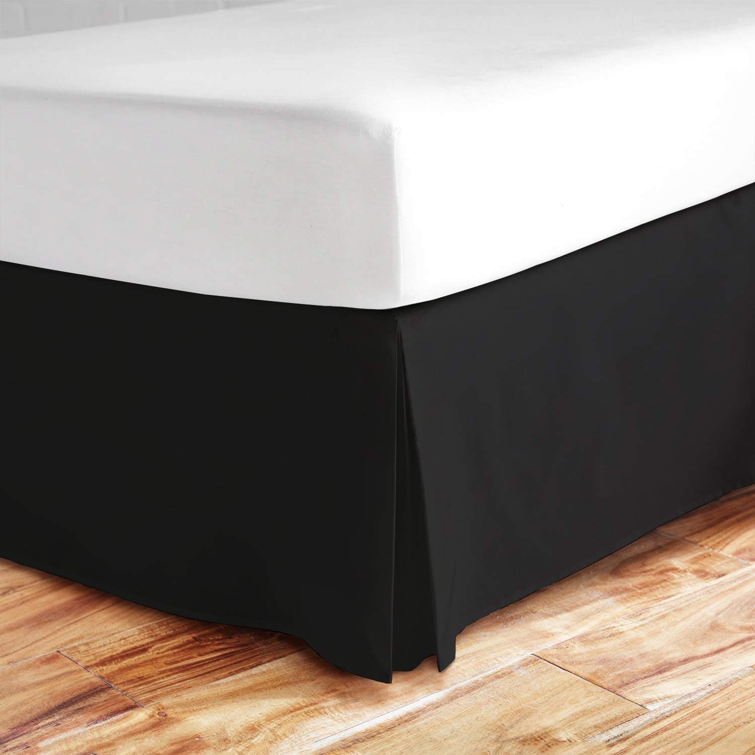 Split Corner Bed Skirt 16 Inch Drop King Size 100% Natural Cotton Wrinkle and Fade Resistant King Size, Black Solid-image-21