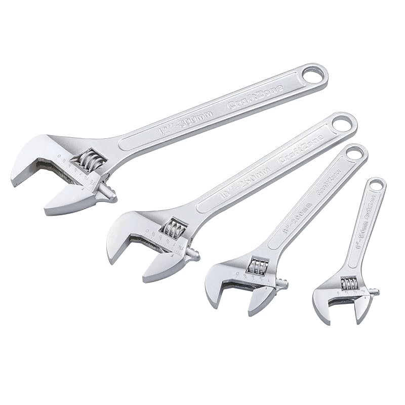 Kit de Chaves Ajustáveis CRAFTZONE com Escalas Métrica e SAE em Aço-Carbono Cromado, 4 Peças