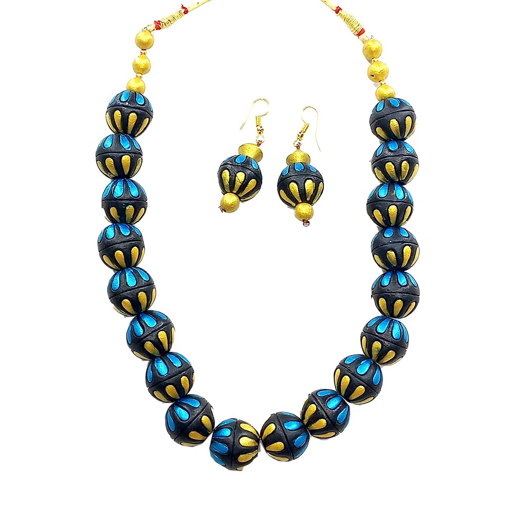 AKIBUKI Small Balls Multicolour Indian Traditional/Westen Terracotta Necklace and Earring Jewellery Set for Women (TEAL) (B0BZRPWP8W) Amazon Price History, Amazon Price Tracker