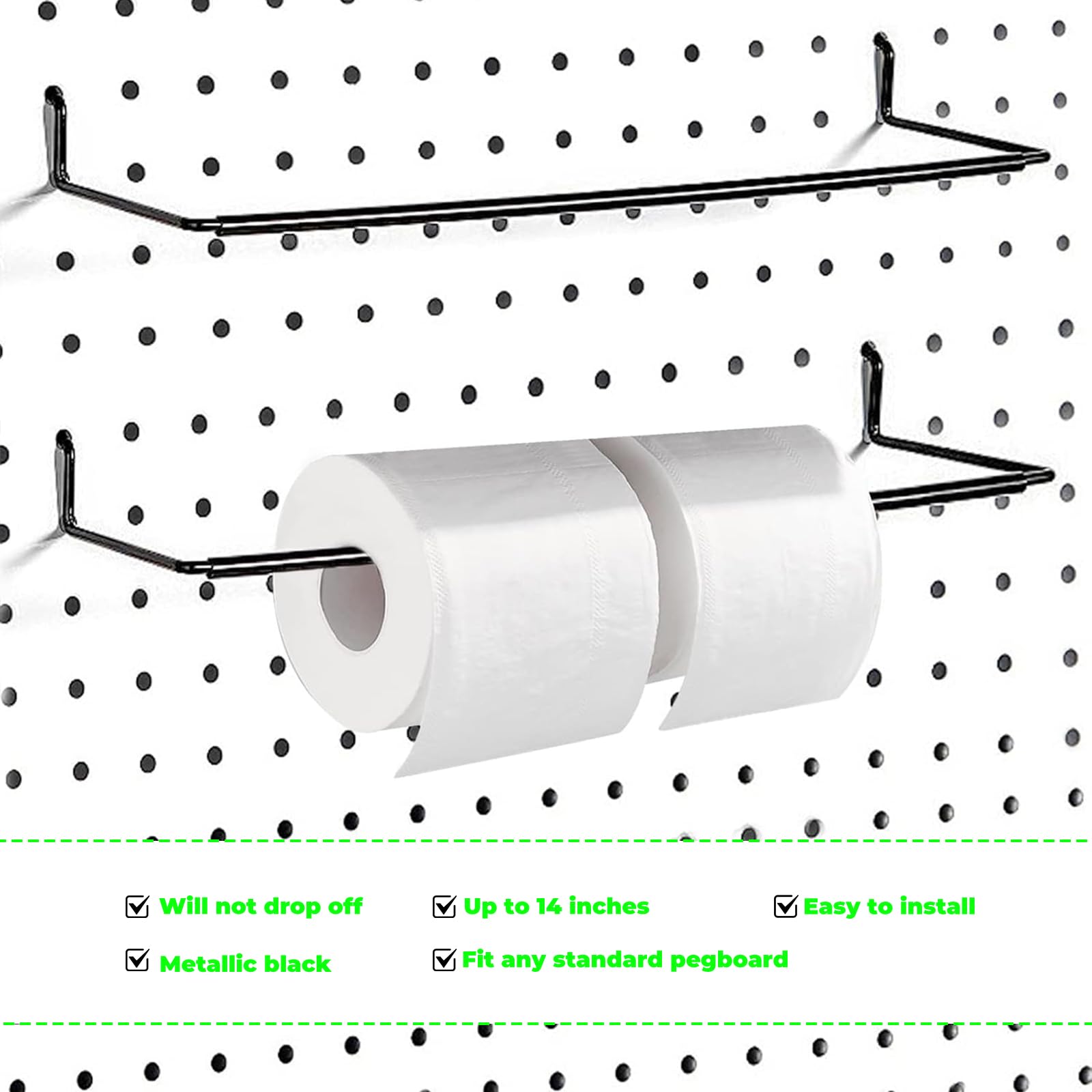AccEncyc Paquete de 4 ganchos para toallas de papel, toallas de cocina, calcomanías, cintas, gran organizador de tablero de clavijas, accesorios para taller, garaje, cocina