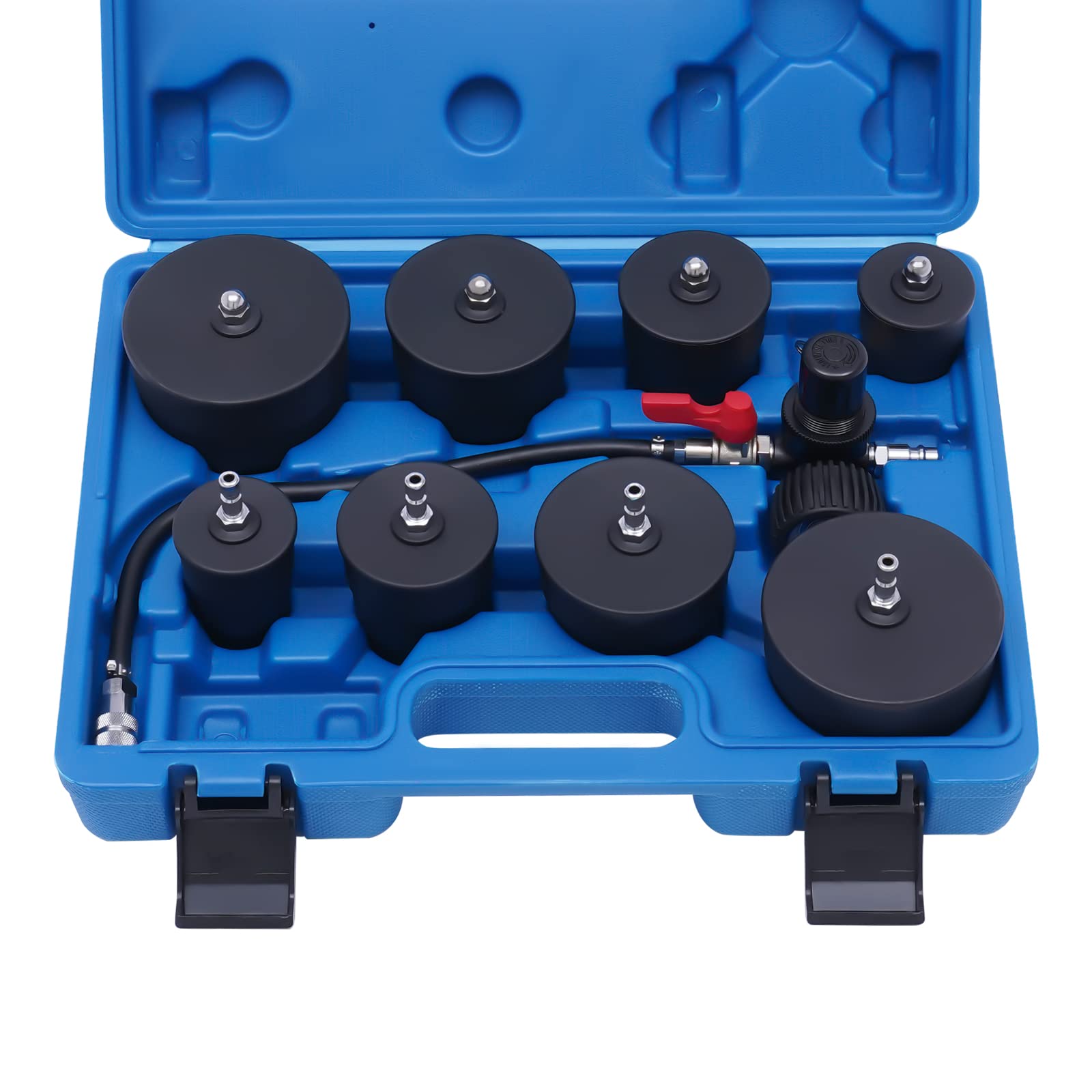 9 pezzi Turbo System Tester di perdite Turbo Boost Kit Tester di perdite, sistema turbocompressore, kit di prova di perdite con 4 paia di adattatori graduati da 1,38 ''-3,54 ''