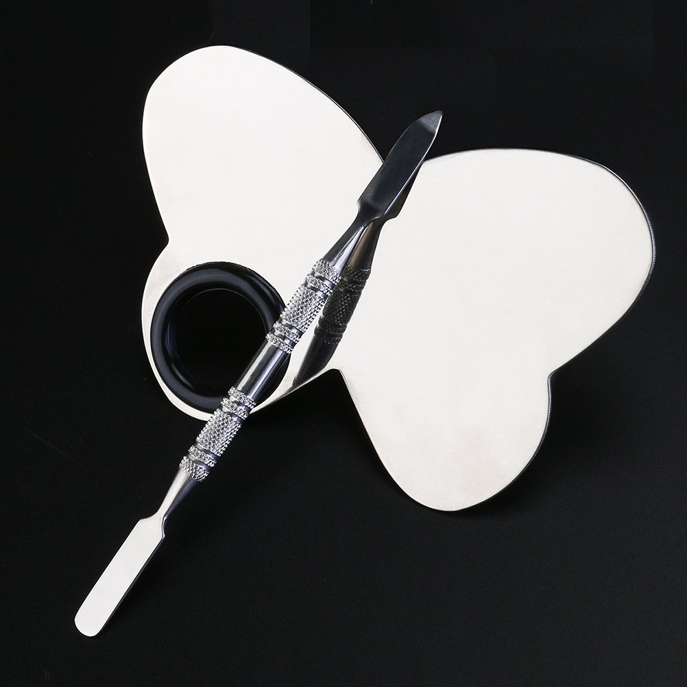 2Pcs Pro Stainless Steel Cosmetic Makeup Palette,Nail Art Palette Nail Polish Makeup Pallete with Spatula Tool (Butterfly + Semi-circle) image 3