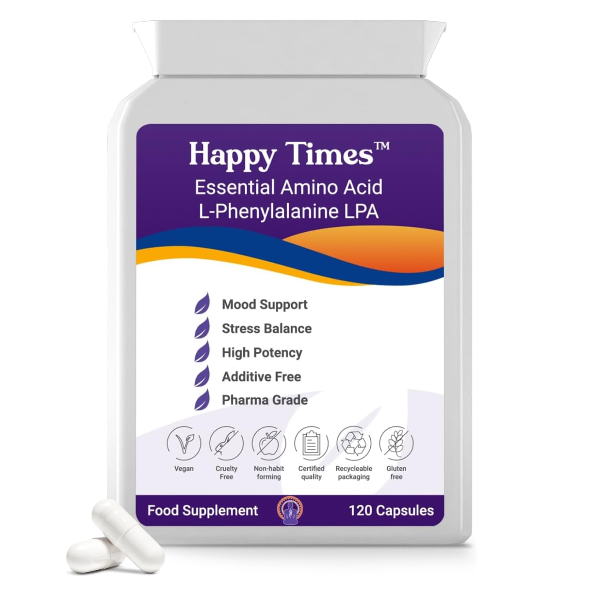 L-Phenylalanine 1000mg LPA 120 Capsules Free Form (Vegan) no additives for Mo...