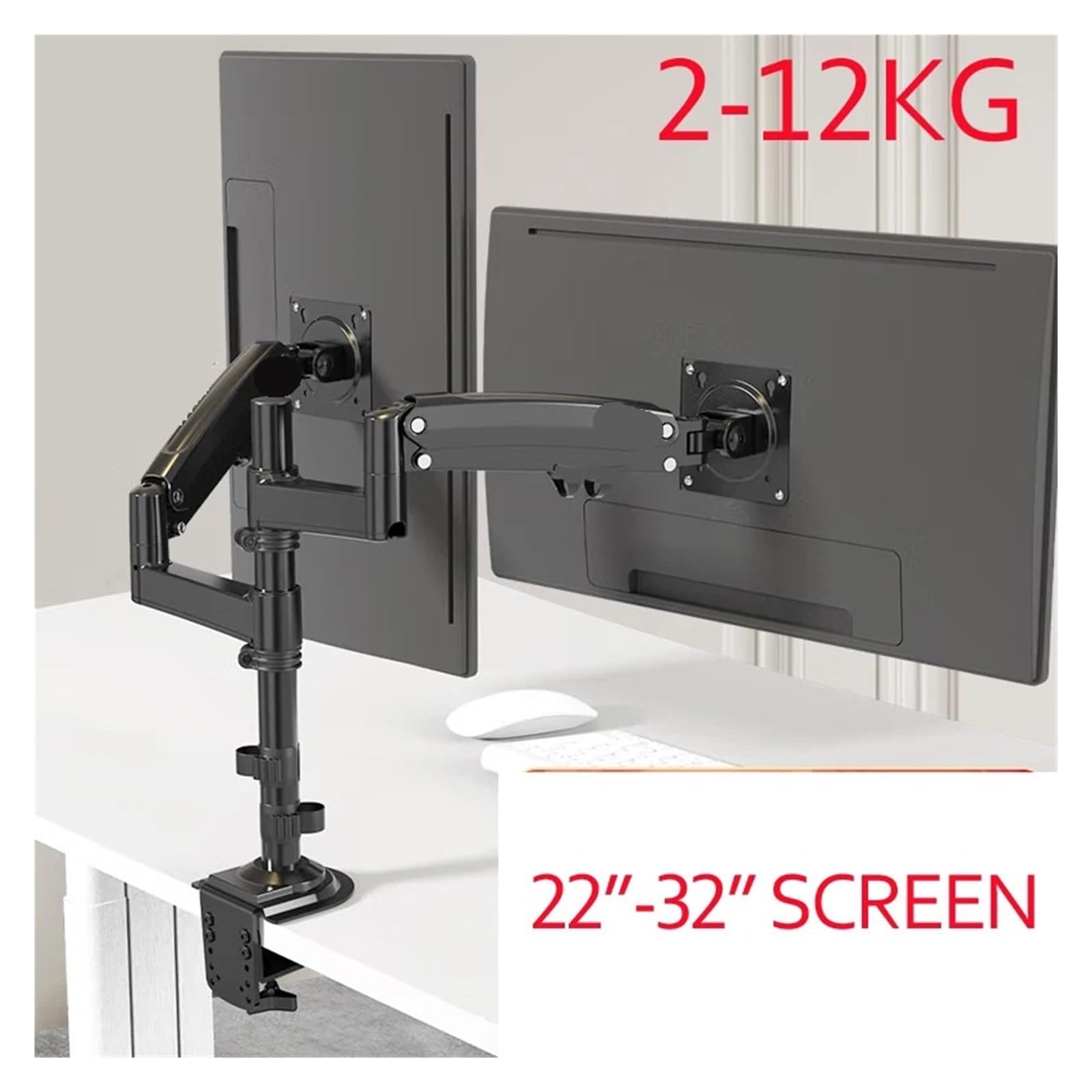 Supporto da Tavolo H180 FP-2 per Monitor TV LCD da 22" - 32" + Molla A Gas da 10" A 17" con Movimento Completo E Doppio Braccio di Serraggio da 2-12 kg.，2 12KG H180 FP