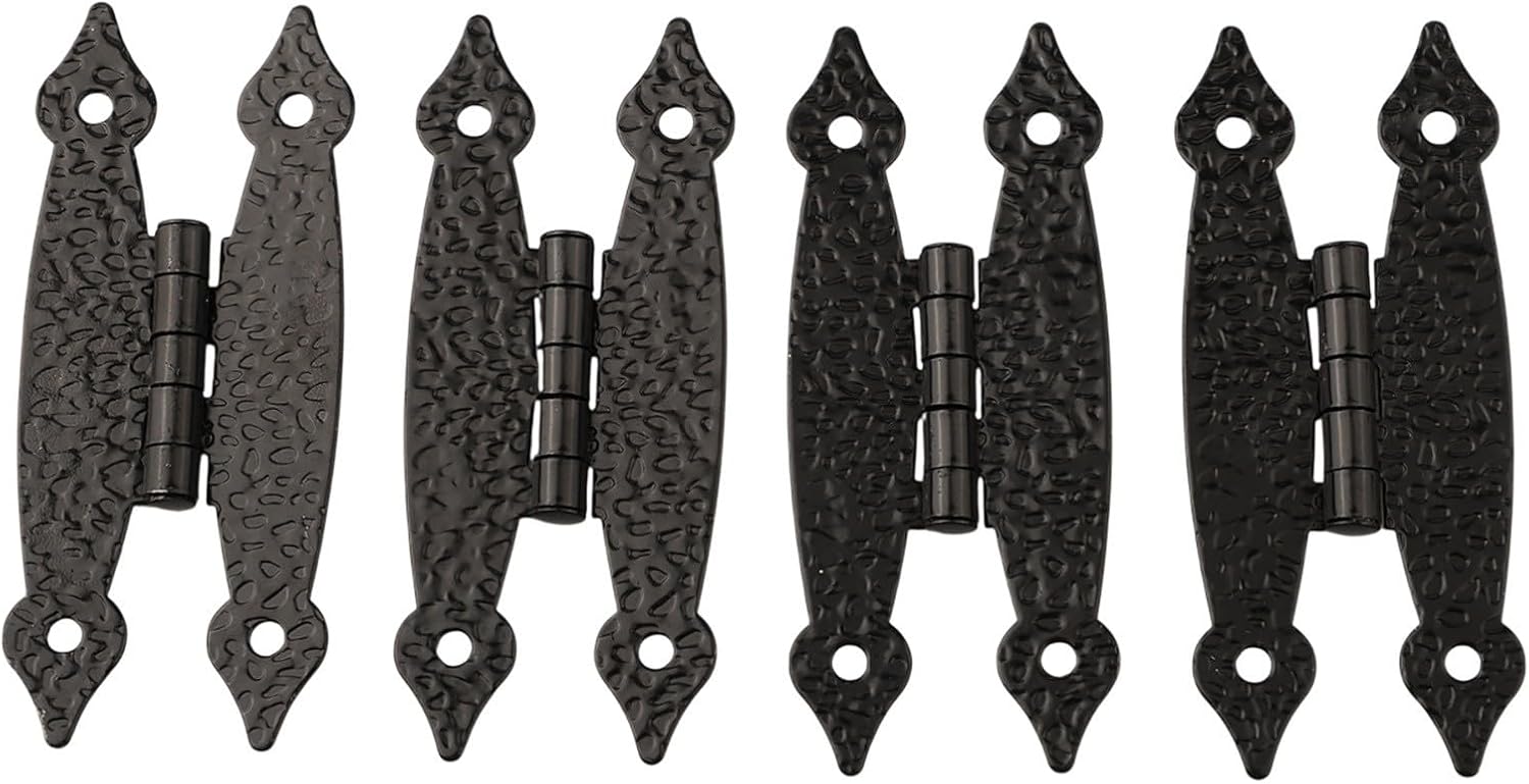 Antique Iron Cabinet Hinges, Black H Shaped Door Hinges for Vintage Furniture Restoration, Cast Iron Decorative Strap HARDWAREs for Rustic Kitchen Cupboards