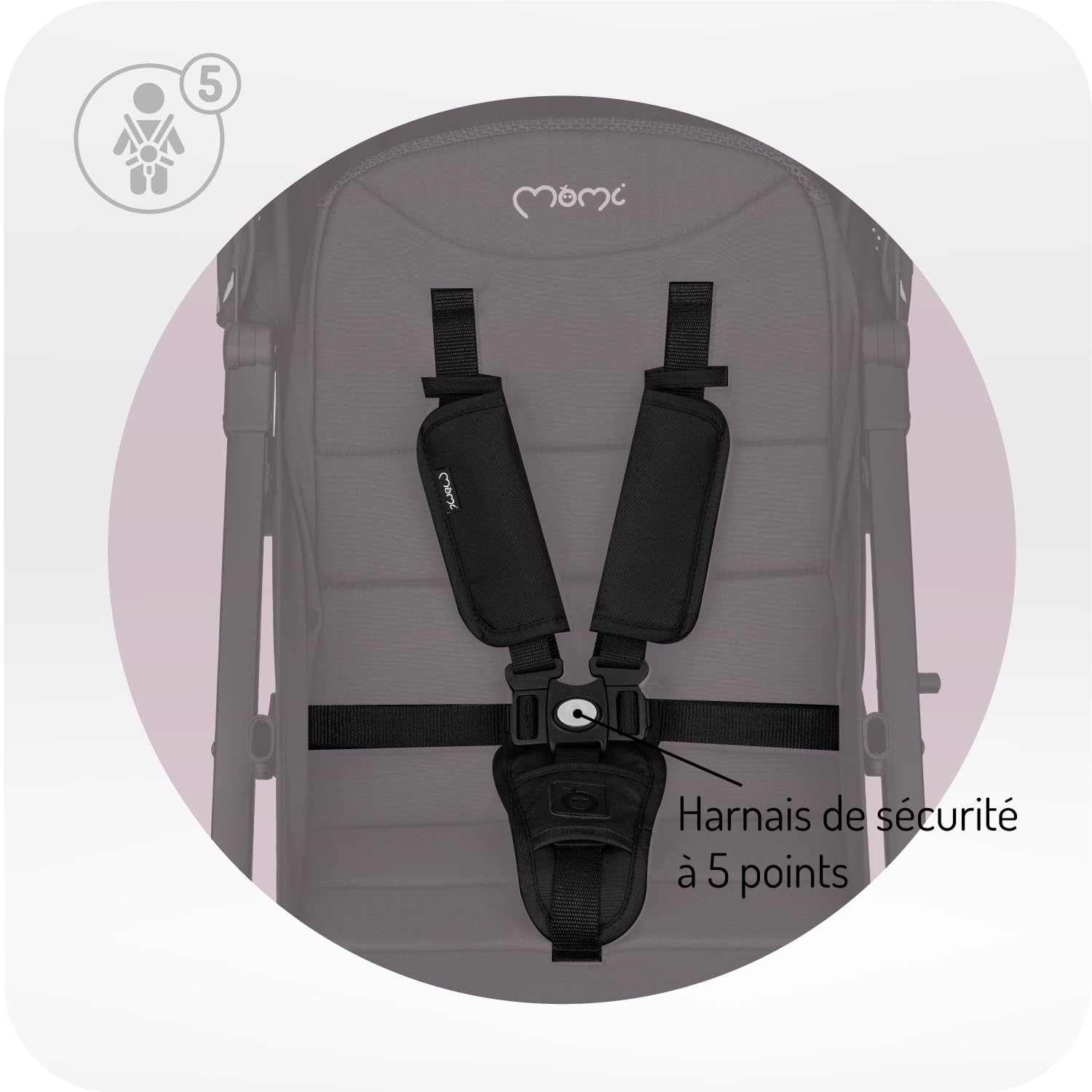 MoMi ESTELLE Poussette à partir de 6 mois (jusqu'à 15 kg), poussette pliante avec harnais de sécurité 5 points, panier de courses avec fonction de dépliage, poignée télescopique de traction