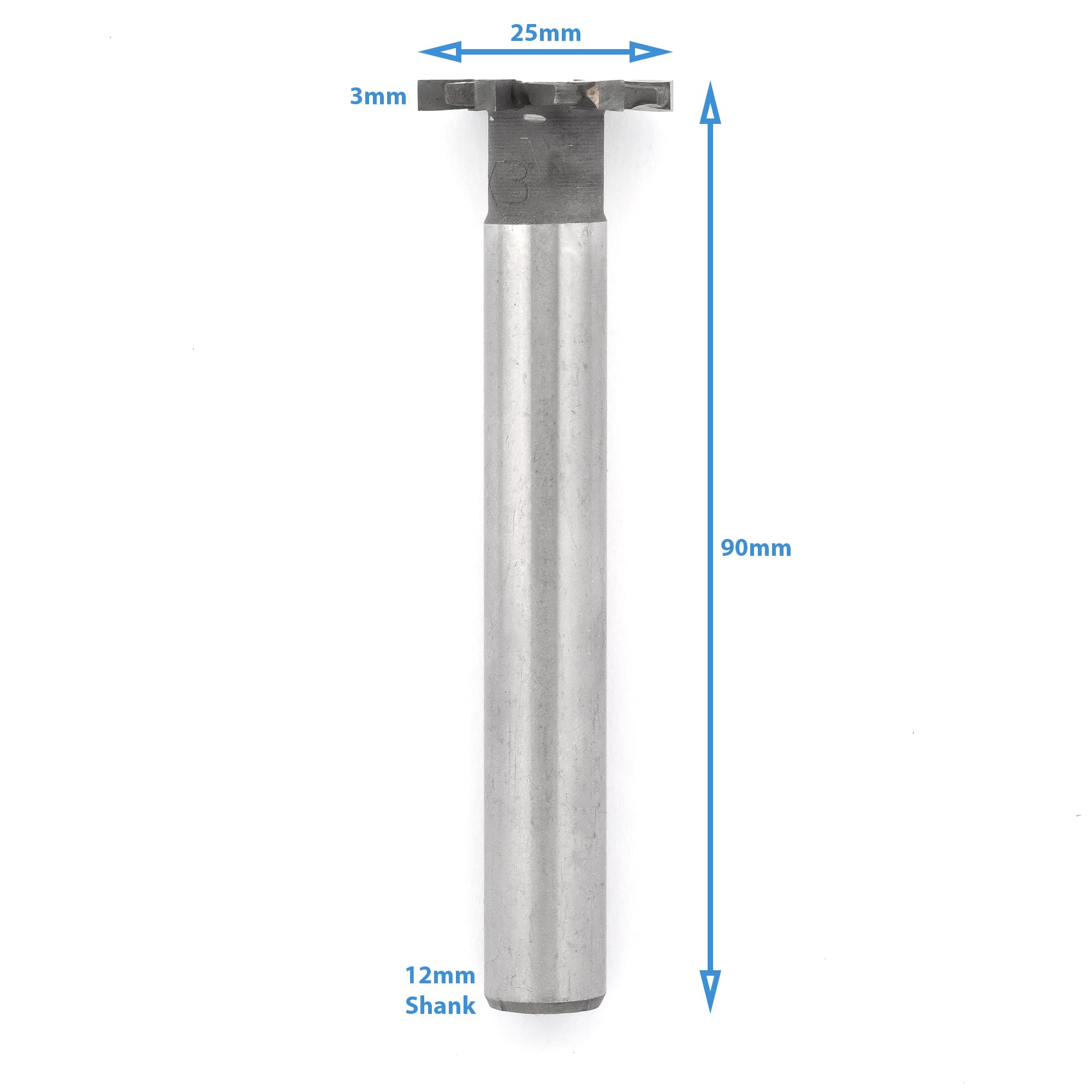 HALLMERS Brazed Carbide T Slot Milling Cutter 25mm Cutting Diameter 3mm Blade Height 6 Flute Tip Tipped Head 12mm Shank for Moulding Steel, Carbon, Iron, Alloy, Router Drill Bit Metalwork Tool